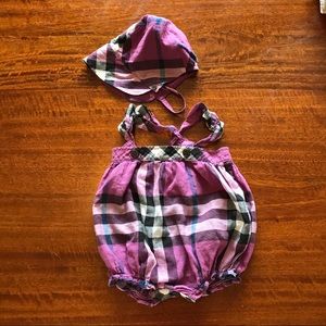 Burberry Romper and matching Bonnet